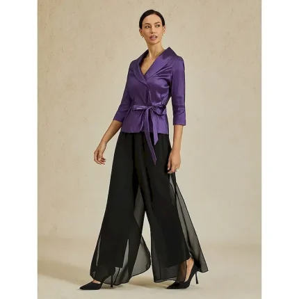 Women's Culottes Wide Leg Straight-Leg Trousers Elegant Stylish Classic Style Full Length Medium Waist Solid Color Elastic Waist Stretchy Wedding Vacation Party Black Spring, Fall, Winter, Summer