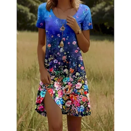 Women's Mini Dress A Line Dress Elegant Vintage Stylish Daily Regular Fit Floral Graphic Short Sleeve V Neck White Red Blue Emerald Green Summer Spring