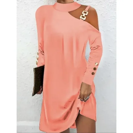 Women's Mini Dress Sheath Dress Casual Daily Regular Fit Plain Long Sleeve Halter Neck Black White Pink Blue Summer Fall